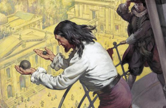 Gallileo on the tower of Pisa